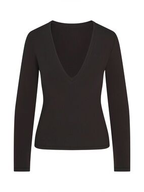 Skims Cotton Jersey V Neck Long Sleeve